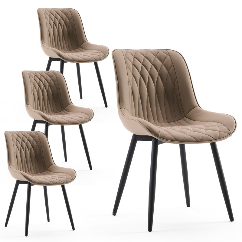 Modern Dining Chairs Faux Leather Upholstered Kitchen Chairs Side Chair With Metal Legs, Khaki