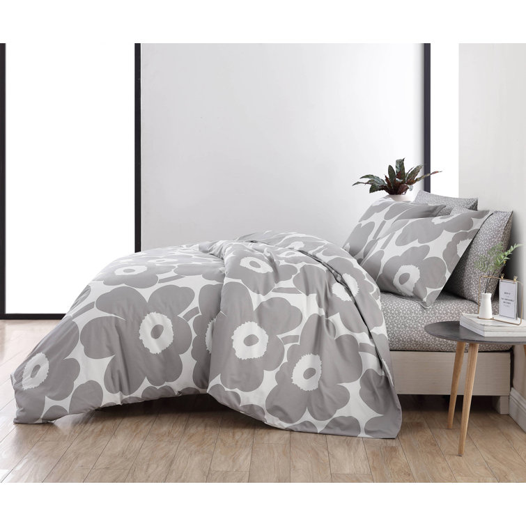 Marimekko Pikkuinen Unikko Grey Queen Sheet Set - Marimekko Unikko