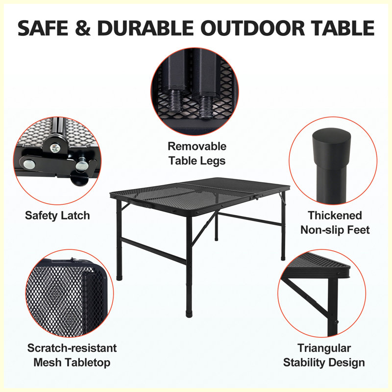 3FT Lightweight Portable Camping Table | Mesh Desktop Folding Grill Table for Outdoor Picnic BBQ Beach Travel, Black