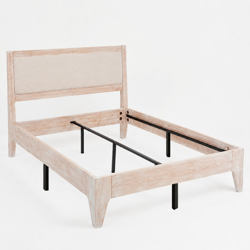 Modern Solid Pine Platform Full Bed Frame, Full , White Wash