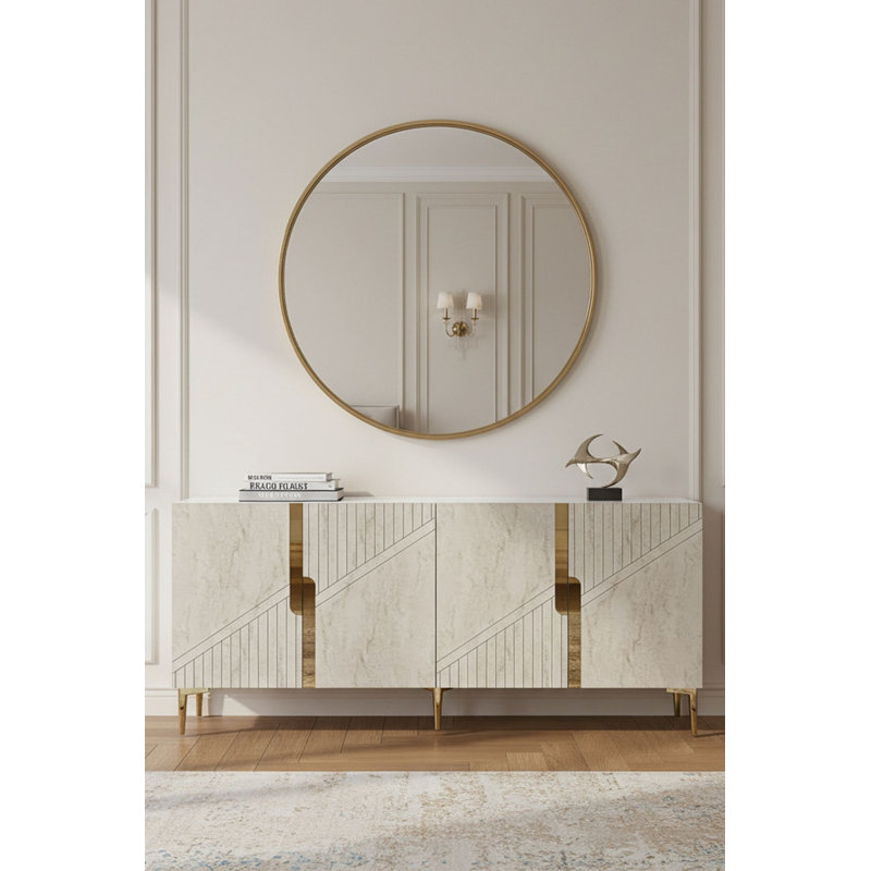 Console, 29.5" H x 49.21" W x 12.6" D, Beige/Gold