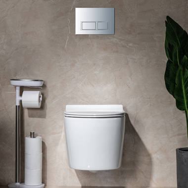 Fine Fixtures No Rim Wall-Hung Toilet Bowl Set with Soft-Close Seat, Wall  Hung Tank and Carrier System, Dual Flush, StormOn Flush, USA-Based Company