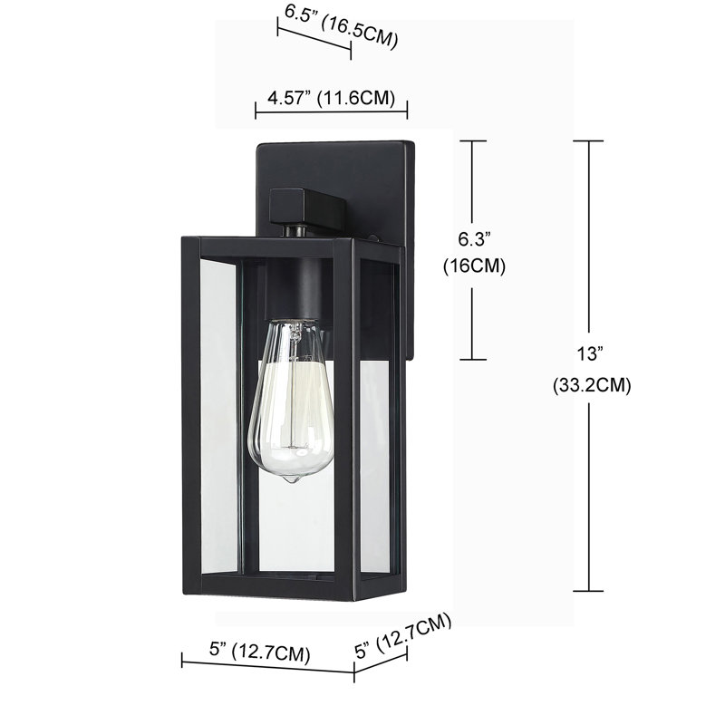 1-Light Modern Outdoor Wall Lantern Sconce with Clear Glass Shade, Matte Black, 13.2" H x 5" W x 6" D