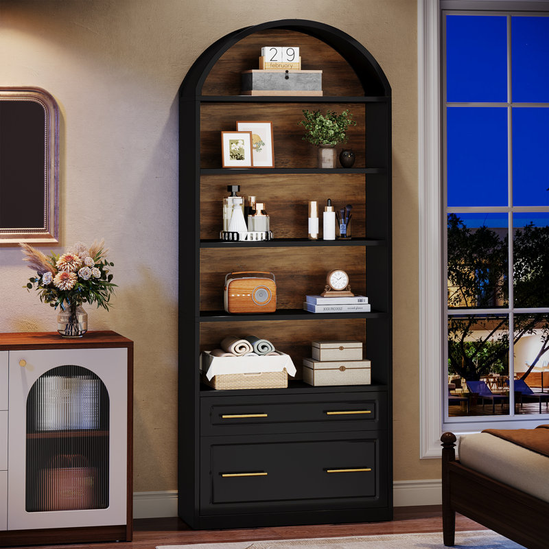 78.77'' Tall Bookcase With Drawers, Black