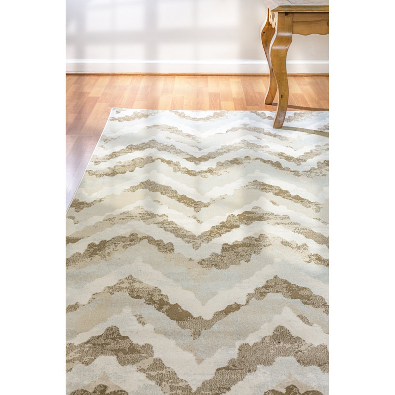Tapis de zone ivoire/beige Perrinton, Rectangle 5 pi 3 po x 7 pi 7 po