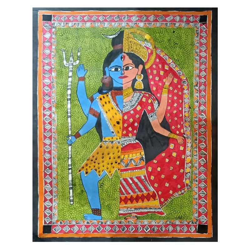 Ardhnarishwar - Lord Shiva et Parvati | Couleur acrylique sur papier fait à la main | Par Annu Kumari