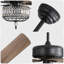 Élégant ventilateur de plafond noir moderne avec moteur à courant continu, pales en contreplaqué de 52 pouces et lumière en cristal