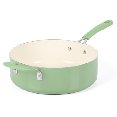 Martha Stewart 4.5 Quart Ceramic Nonstick Aluminum Saute Pan in Sage w/ Lid