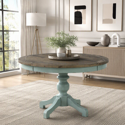 Round Two-Tone Farmhouse Dining Table with Carved Legs