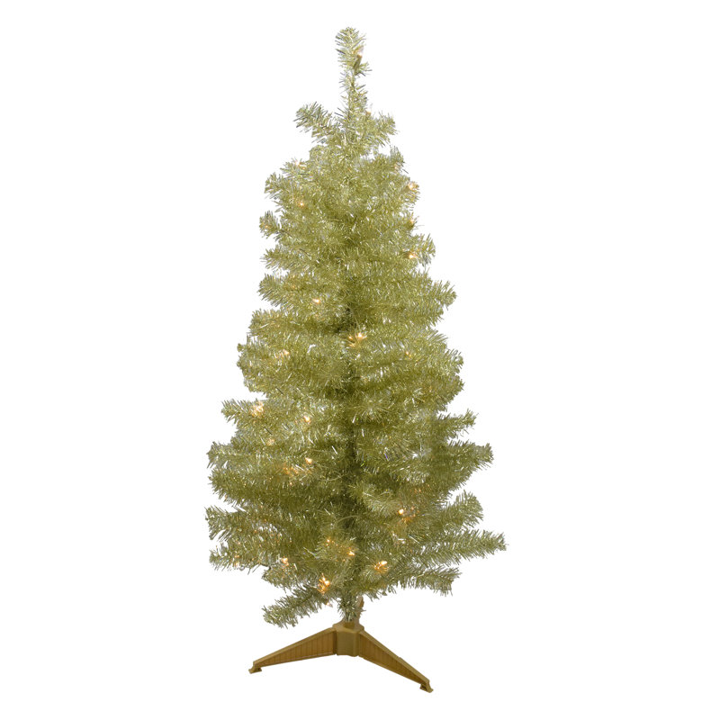 Arbre de Noël artificiel mince illuminé or 4 pi avec lumières claires