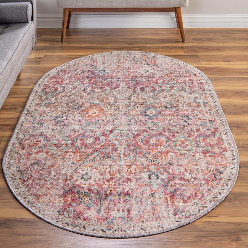 Engelhardt Washable Floral Indoor Rug, Oval 4'1" x 6'1"