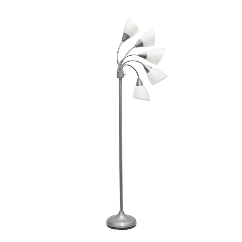 Lampe sur pied Tarbert à 5 lumières, col de cygne orientable, argenté et blanc, hauteur 170 cm (67 po).