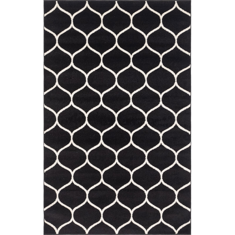 Tapis noir à motif géométrique Bruges, Rectangle 5 pi 3 po x 8 pi