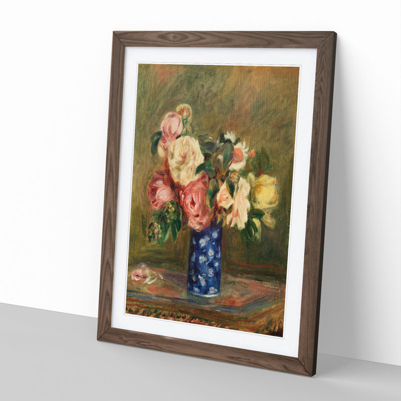A Bouquet of Roses by Pierre-Auguste Renoir - Picture Frame Painting, Walnut, 90cm H x 65cm W x 2cm D