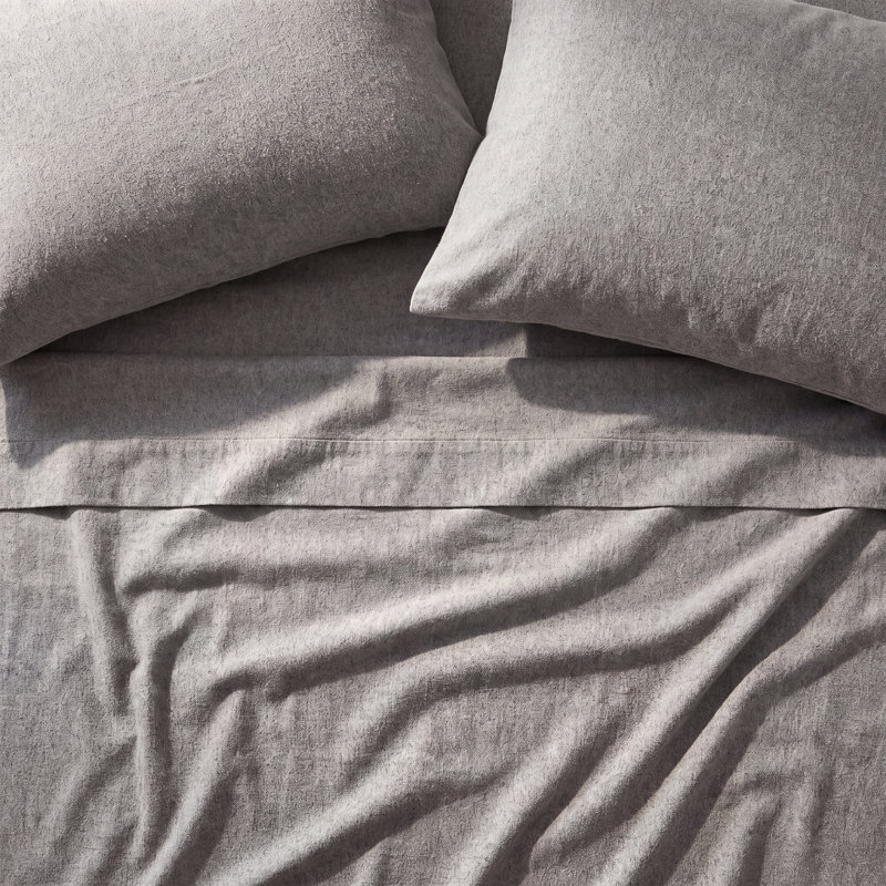 Raye Heathered Cotton Blend Flannel Sheet Set, King, Heathered Dark Gray