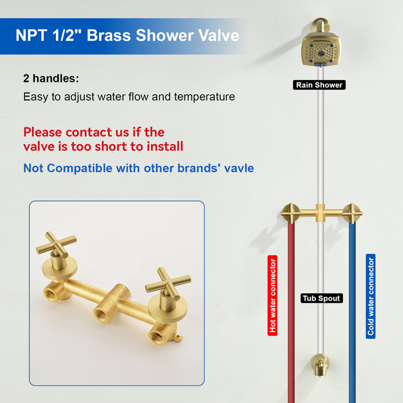 2 Handle Shower Faucet Set With Tub Spout 6-spray Shower Head And Handle Set Shower Trim Kit With Rough-in Valve Bathroom Shower Faucet Valve Trim Kit