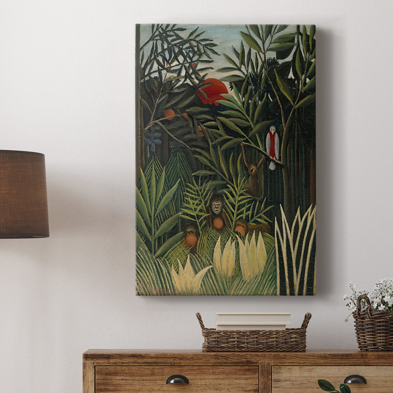 Singes et perroquet dans la forêt vierge - Toile tendue avec châssis par Henri Rousseau, 8 x 12