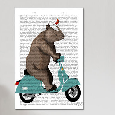 « rhino on cyclomoteur », impression sur toile tendue, H 12 po x l 8 po x P 0,75 po, Toile tendue, Pas de tapis