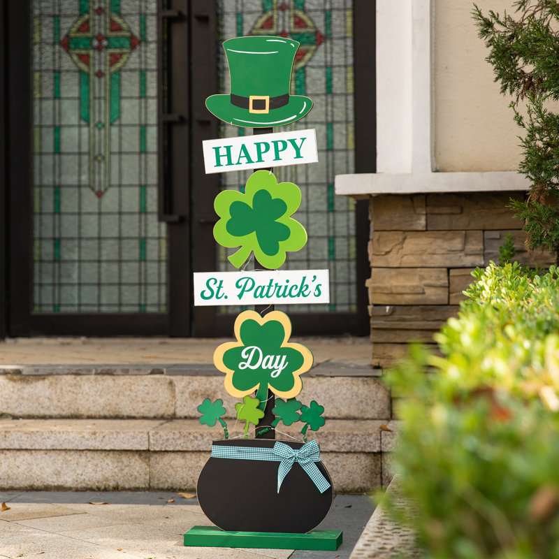 42"H Lighted St. Patrick's Wooden Shamrocks Porch Decor