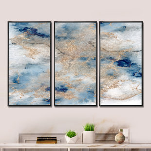  MPLONG Wall Art 3 Pieces Of Framed Decorative Paintings  Abstract Simple Orange White Blue And Other Color Blocks Wall Art Canvas  Prints Wall Decor Gifts Size 16 x 24 x 3