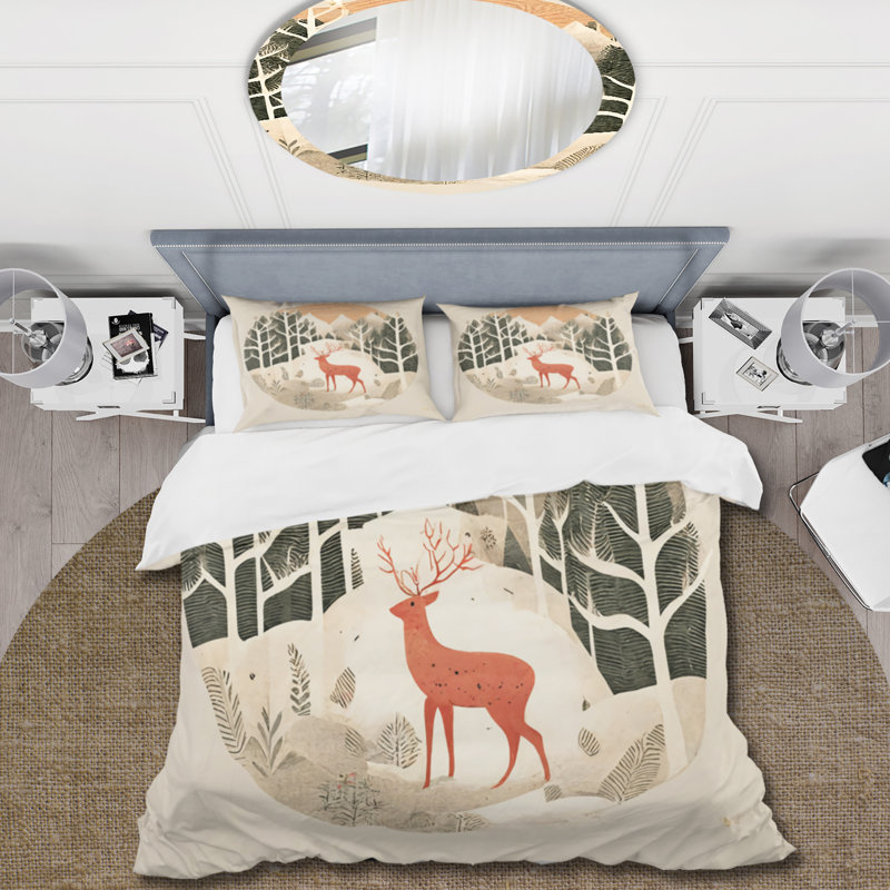 Ensemble de housse de couette Majestic Deer In The Winter Woods I Bedding, Housse de couette simple + 1 taie décorative stan