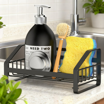 Sink Caddy And Sponge Holder, 304 Stainless Steel Kitchen And Bathroom Sink Organizer With Removable Drain Tray For Quick Drying And Countertop Protection