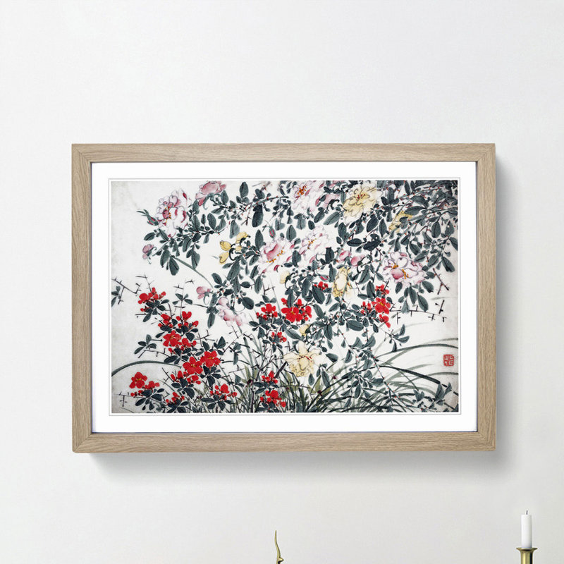 Garden Flowers Vol.12 by Chen Daofu - Framed Print, 36cm H x 48cm W x 2cm D, Oak Framed
