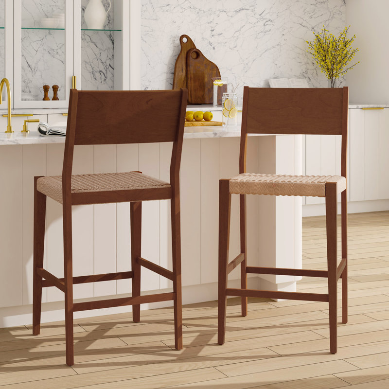 Tabouret de bar en bois massif Corrine, Tabouret de bar (siège d'une hauteur de 30 po), Brun
