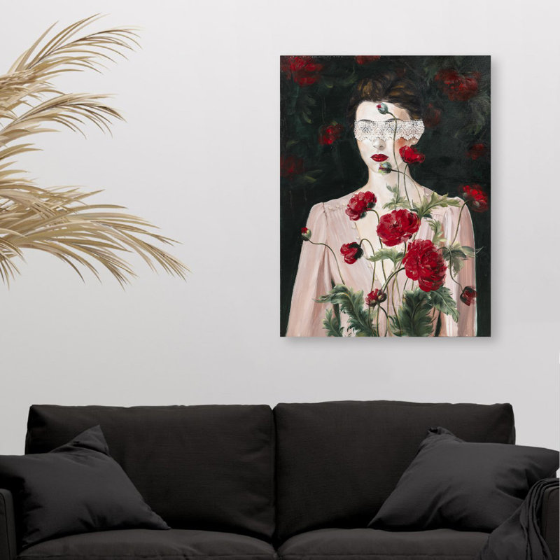 Woman With Black Paint Roses - Single Picture Frame Drawing