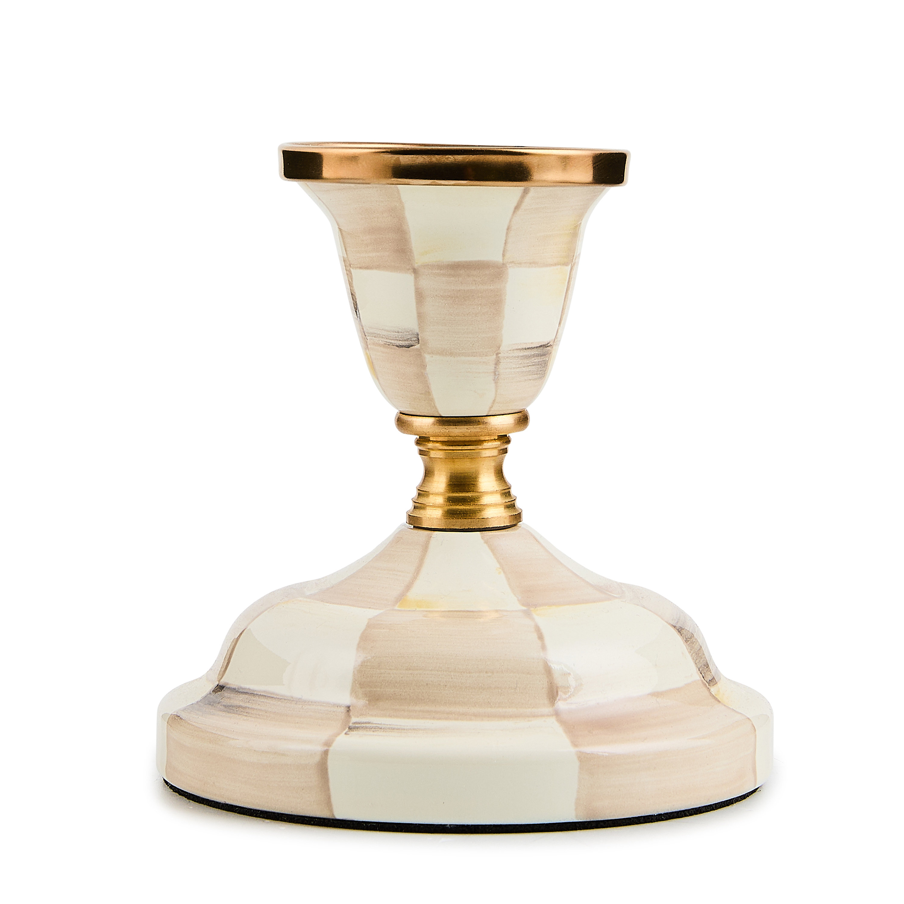 MacKenzie-Childs Mocha Check Pillar Candlestick | Wayfair