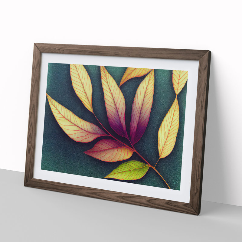 Ravishing Leaf - Single Picture Frame Painting, 25cm H x 34cm W x 2cm D, Walnut Framed