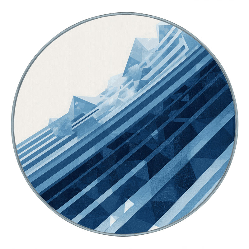 Tapis bleu lavable à la machine Roslindale, Rond 4 pi