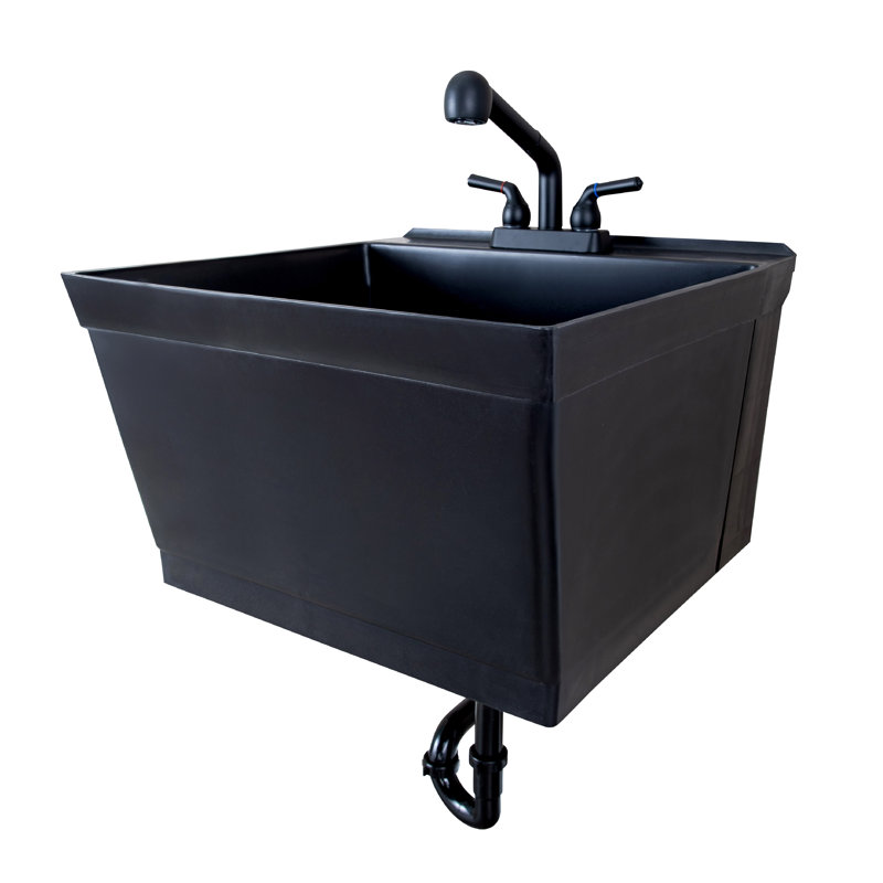 Évier à lessive mural L 23 po x l 24 po avec robinet, Noir, Noir mat
