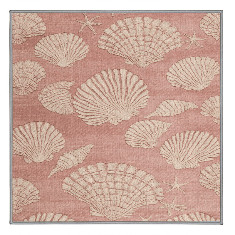 Washable Seashell pinks Nautical Area Rug, Square 5'