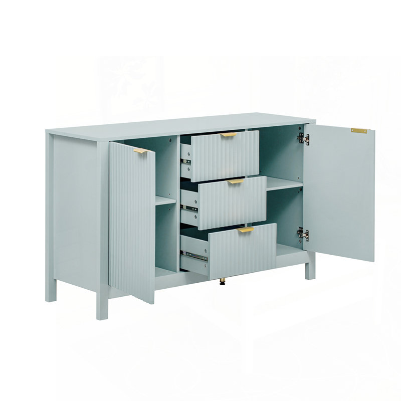 Armoire d'entrée polyvalente avec design ondulé et plusieurs options de rangement, Cyan