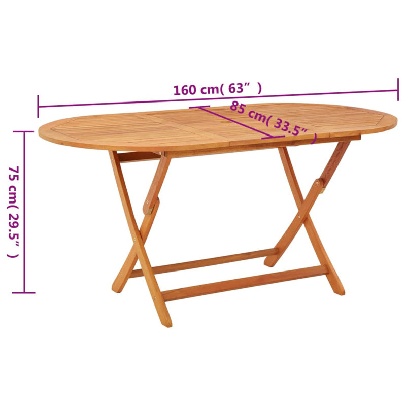 Louvenia Oval Pine Folding Outdoor Dining Table With Umbrella Hole , 160cm cm W 85cm cm D