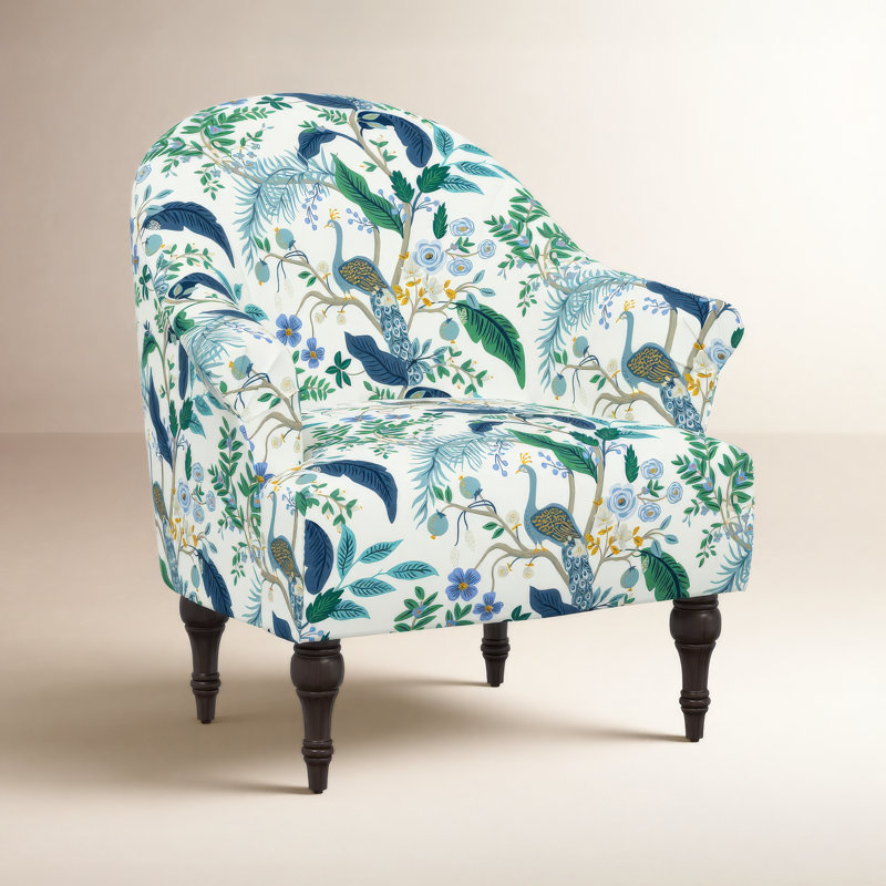 Chaise Josephine, Bleu paon et lin blanc RPC