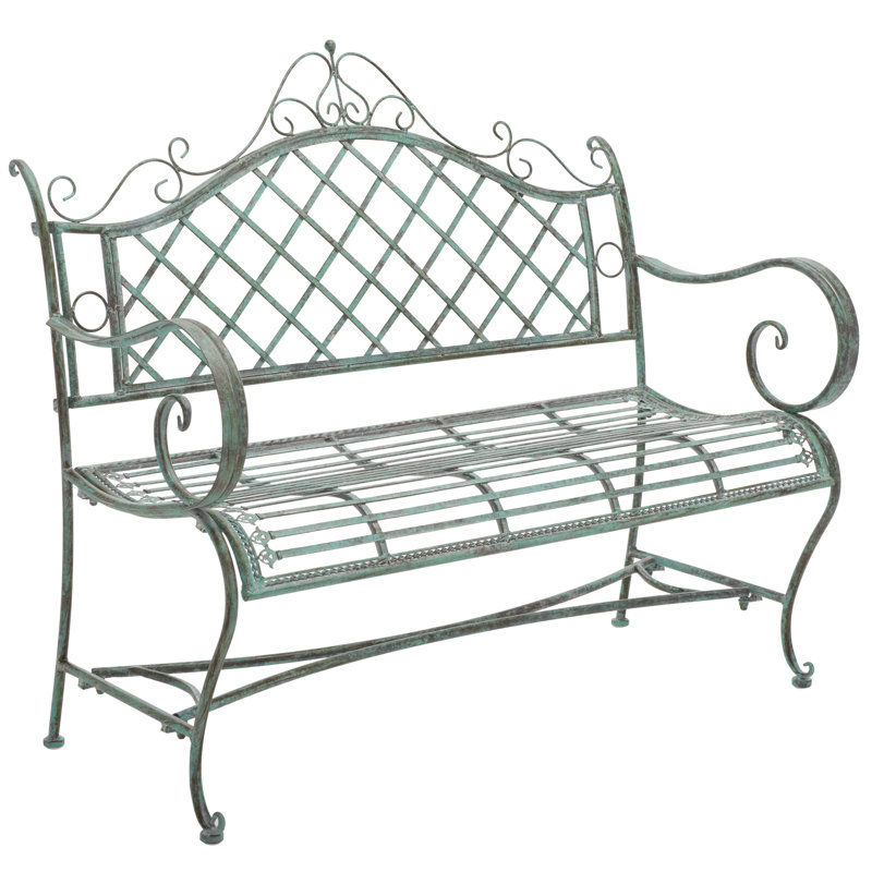 Abner Wrought Iron Outdoor Garden Bench, Green