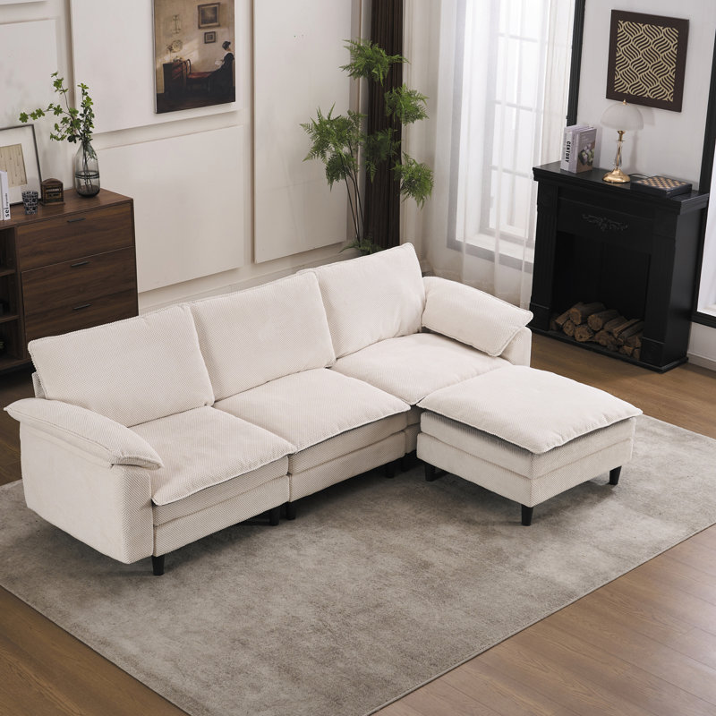 100.39 Inch Black & White Two-Tone L Shaped Cloud Sofa, Modular Sectional With Ottoman And Deep Seating, Perfect For Modern Living Spaces