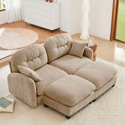 Canapé modulaire en chenille 2 places avec 2 coussins et 2 repose-pieds