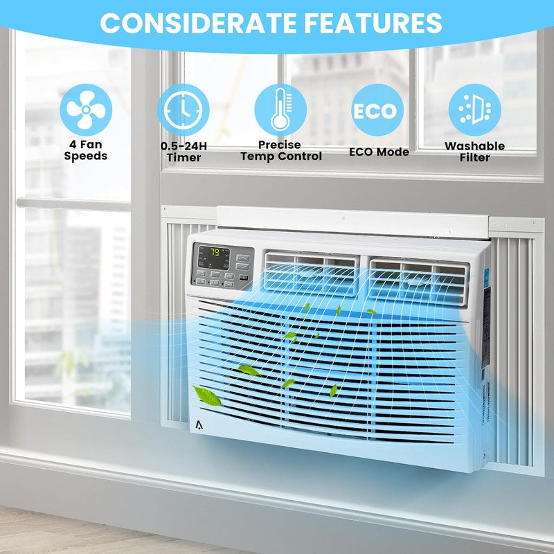 Climatiseur de fenêtre intelligent 12 000 BTU avec Wi-Fi et télécommande, refroidit 550 pieds carrés, déshumidificateur et ventilateur, 115 V, CEER écoénergétique 10,9, filtre réutilisable