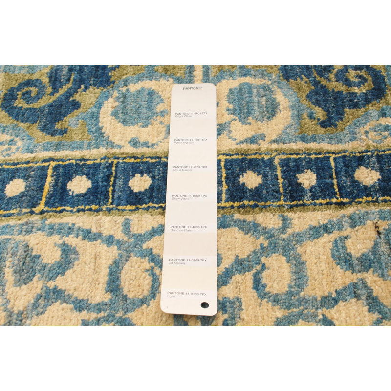 Tapis unique en laine noué à la main ivoire / vert nouvel âge 5 pi 3 po x 9 pi 8 po Carvin