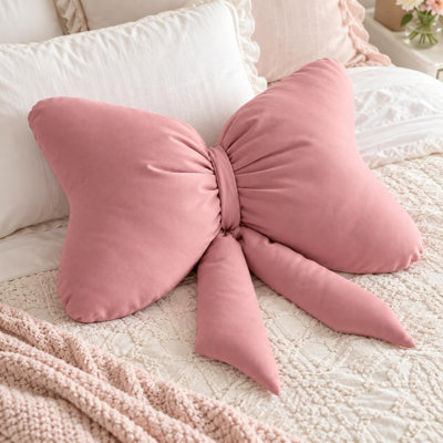 Pink Bow Shaped Decorative Throw Pillow, 13 x 19 Inch Soft Accent Cushion for Sofa, Bed and Chair, Bed Room Décor