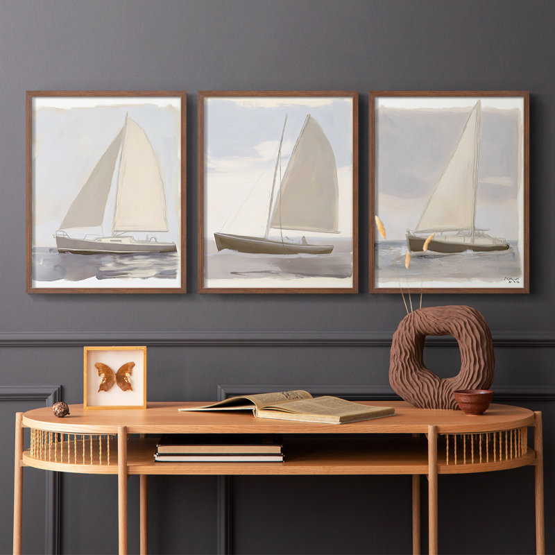 Série Sea and Shore - Ensemble de 3 estampes numériques - Prêt à accrocher, Noyer, H 28 po x l 22 po