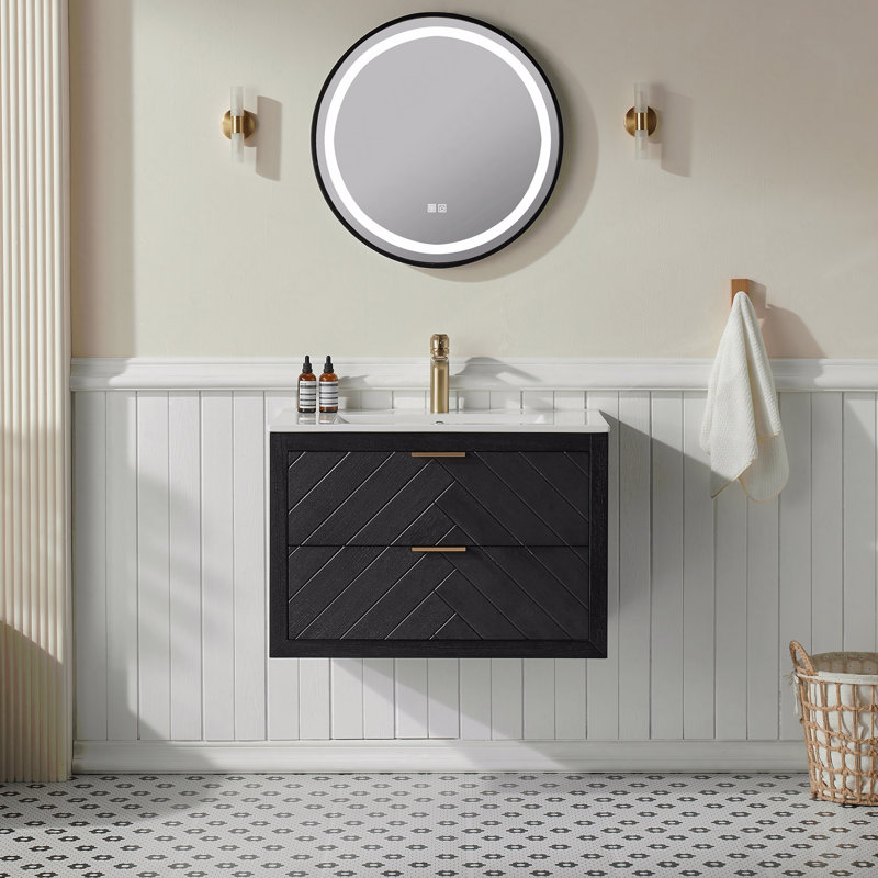 Meuble-lavabo mural simple flottant 30 po avec lavabo en céramique