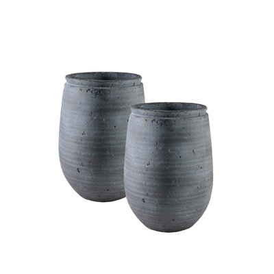 Gracie Oaks Grey Aged Stone Planter Vase - Indoor/Outdoor Flower Pot, Textured Stone Finish, Planter & Cachepot, Timeless Home Décor For Plants & Flowers, 10" Diameter & 12" Tall, Pack Of 2