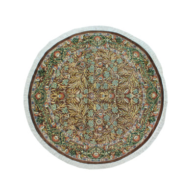 Tapis décoratif ovale en laine noué à la main de conception unique 6 pi 1 po x 6 pi 3 po new age Wali