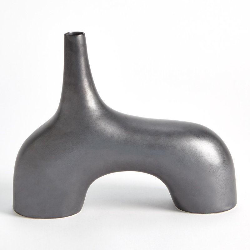 Handmade Earthenware Table Vase, 10" H x 13" W x 4" D, Black