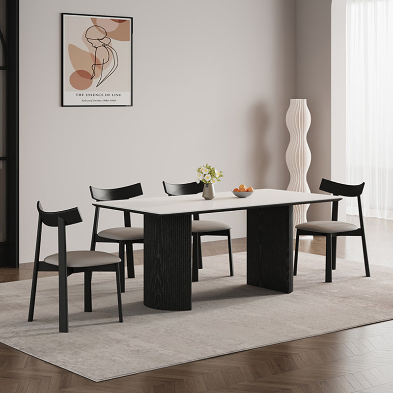French retro simple rectangular dining table set, 29.5"H x 63"L x 31.5"W