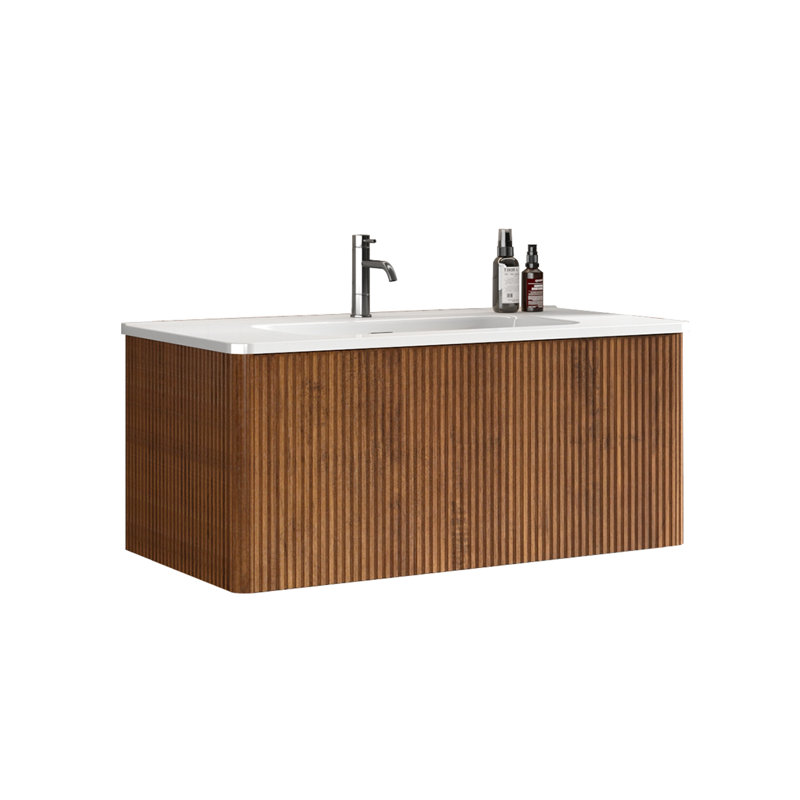  Meuble-lavabo rayé avec lavabo à surface solide, meuble-lavabo mural flottant pour salle de bain moderne, pré-assemblé